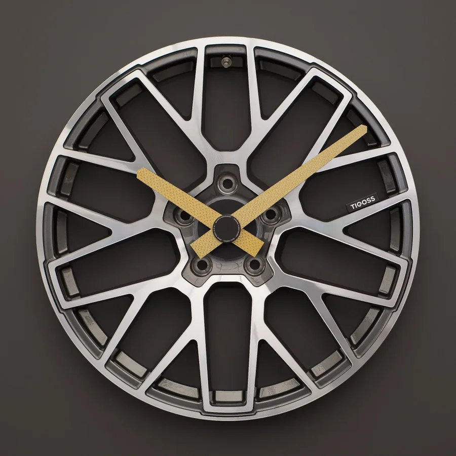 TIQOSS Porsche 911 Turbo wheel clock with gold carbon fiber hands