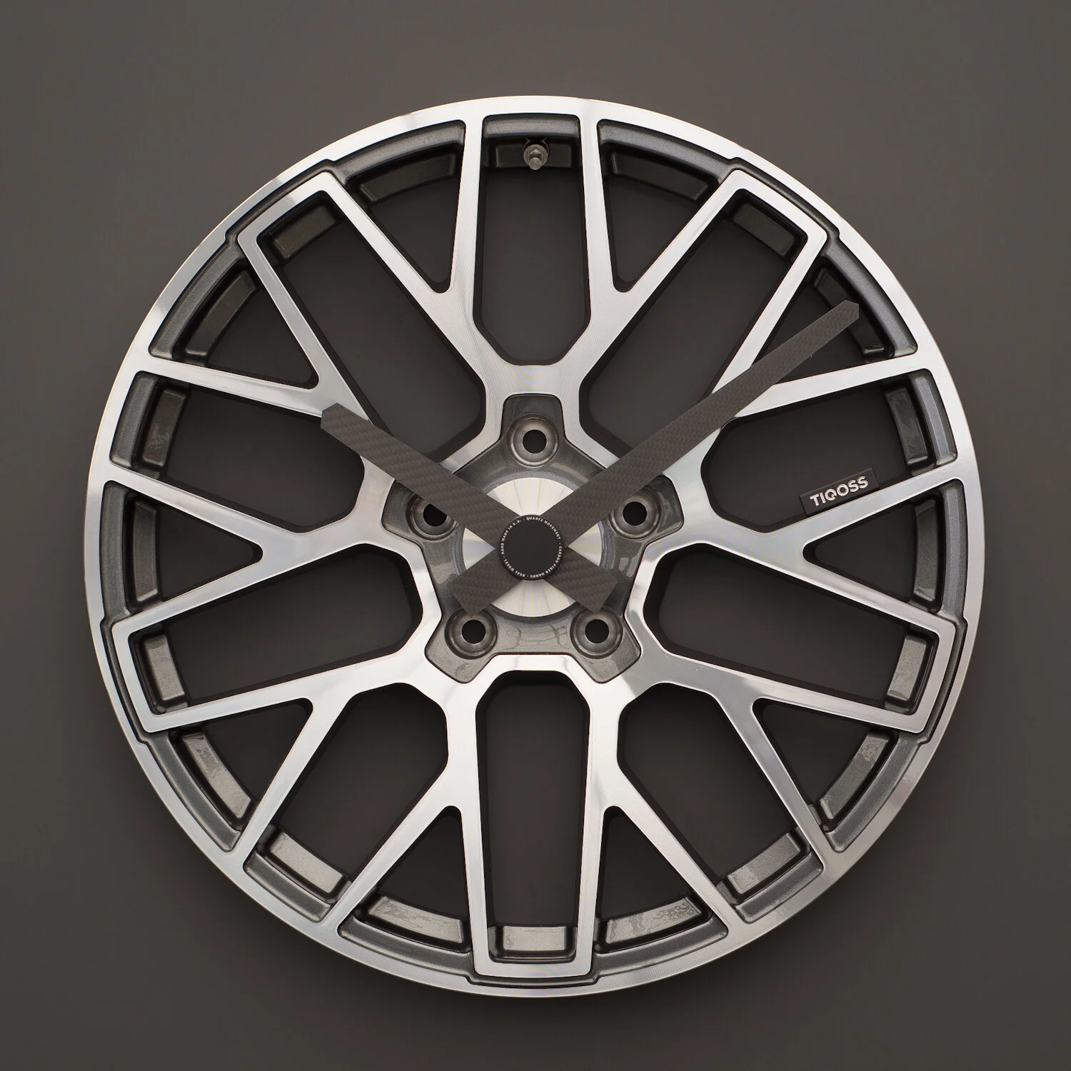 Porsche 911 Turbo wheel clock with Black carbon fiber hands — TIQOSS TIQOSS 001 PSB