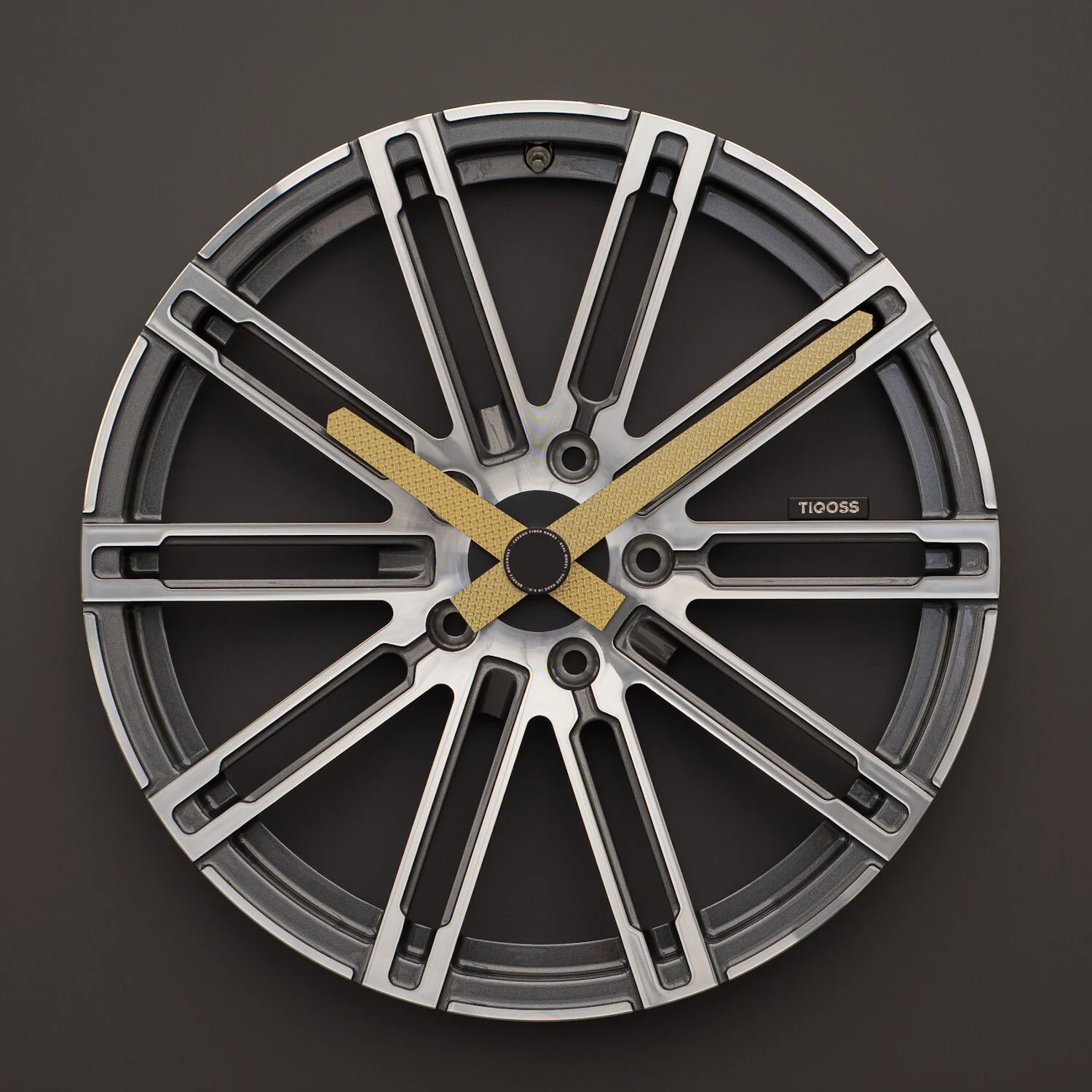 Porsche Cayenne wheel clock with Gold carbon fiber hands — TIQOSS TIQOSS 002 PBG